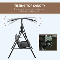 Outsunny 3-Person Porch Swing with Stand, Outdoor Swing for Patio Porch with Adjustable Tilt Canopy and Comfortable Swing Bench-Style Seat, Steel Frame, Black(m-4)