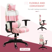 Vinsetto Office Chair Racing Gaming Chair Faux Leather Adjustable Height Recliner with Wheels, Headrest, Lumbar Support for Girls Gift, Pink and White(m-6)