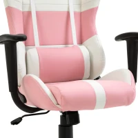 Vinsetto Office Chair Racing Gaming Chair Faux Leather Adjustable Height Recliner with Wheels, Headrest, Lumbar Support for Girls Gift, Pink and White(m-10)