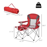 Outsunny Folding Camping Chair with Portable Insulation Table Bag, Two Cup Holders for Beach, Ice Fishing and Picnic, Red(m-3)