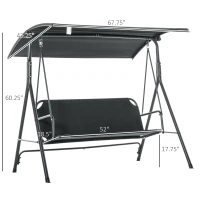 Outsunny 3-Person Porch Swing with Stand, Outdoor Swing for Patio Porch with Adjustable Tilt Canopy and Comfortable Swing Bench-Style Seat, Steel Frame, Black(m-3)