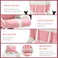 Vinsetto Office Chair Racing Gaming Chair Faux Leather Adjustable Height Recliner with Wheels, Headrest, Lumbar Support for Girls Gift, Pink and White(m-8)