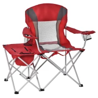 Outsunny Folding Camping Chair with Portable Insulation Table Bag, Two Cup Holders for Beach, Ice Fishing and Picnic, Red(m-1)