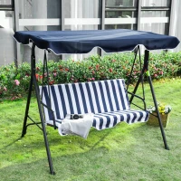 Outsunny 3-Seat Outdoor Patio Swing Chair with Removable Cushion, Steel Frame Stand and Adjustable Tilt Canopy for Patio, Garden, Poolside, Balcony, Backyard, Dark Blue and White(m-2)