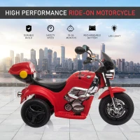 Aosom Kids Electric Motorcycle Ride On Toy 6V Battery Powered Electric Trike Toys with Light Music MP3 Storage Box Red(m-4)