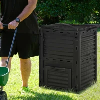 Outsunny 80 Gallon Compost Bin, Large Outdoor Garden Waste Container, Easy Assembly, Durable, Black(m-8)