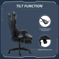Vinsetto Gaming Chair 2D Arm Lumbar Support Swivel Office Computer Recliner Racing Gamer Desk Chair with Footrest Headrest for Home Black(m-6)