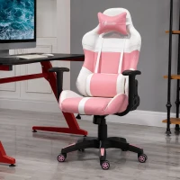 Vinsetto Office Chair Racing Gaming Chair Faux Leather Adjustable Height Recliner with Wheels, Headrest, Lumbar Support for Girls Gift, Pink and White(m-9)