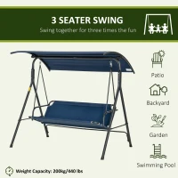 Outsunny 3-Person Porch Swing with Stand, Outdoor Swing for Patio Porch with Adjustable Tilt Canopy and Comfortable Swing Bench-Style Seat, Steel Frame, Dark Blue(m-7)