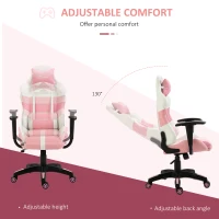 Vinsetto Office Chair Racing Gaming Chair Faux Leather Adjustable Height Recliner with Wheels, Headrest, Lumbar Support for Girls Gift, Pink and White(m-5)