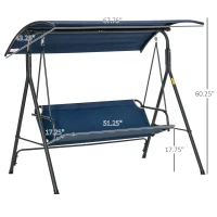 Outsunny 3-Person Porch Swing with Stand, Outdoor Swing for Patio Porch with Adjustable Tilt Canopy and Comfortable Swing Bench-Style Seat, Steel Frame, Dark Blue(m-3)