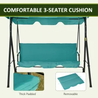 Outsunny 3-Seat Outdoor Patio Swing Chair with Removable Cushion, Steel Frame Stand and Adjustable Tilt Canopy for Patio, Garden, Poolside, Balcony, Backyard, Green(m-6)