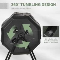 Outsunny 43 Gallon Tumbling Compost Bin, 360掳 Dual Chamber Outdoor Rotating Composter, Black(m-4)