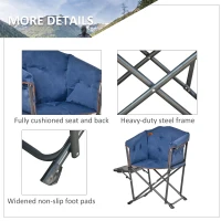 Outsunny Folding Camping Chair, Padded Director Chair with Side Table and Cup Holder, Portable for Picnic, Beach, Hiking, Travel, Blue(m-7)