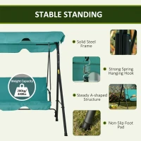 Outsunny 3-Seat Outdoor Patio Swing Chair with Removable Cushion, Steel Frame Stand and Adjustable Tilt Canopy for Patio, Garden, Poolside, Balcony, Backyard, Green(m-5)