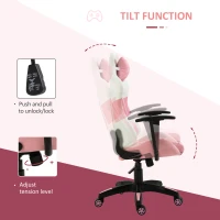 Vinsetto Office Chair Racing Gaming Chair Faux Leather Adjustable Height Recliner with Wheels, Headrest, Lumbar Support for Girls Gift, Pink and White(m-4)