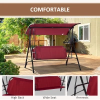 Outsunny 3-Person Porch Swing with Stand, Outdoor Swing for Patio Porch with Adjustable Tilt Canopy and Comfortable Swing Bench-Style Seat, Steel Frame, Red(m-6)