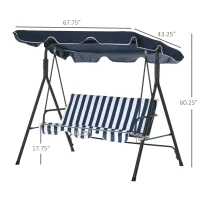 Outsunny 3-Seat Outdoor Patio Swing Chair with Removable Cushion, Steel Frame Stand and Adjustable Tilt Canopy for Patio, Garden, Poolside, Balcony, Backyard, Dark Blue and White(m-3)