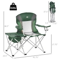 Outsunny Folding Camping Chair with Portable Insulation Table Bag, Two Cup Holders for Beach, Ice Fishing and Picnic, Green(m-3)