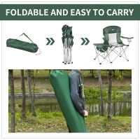 Outsunny Folding Camping Chair with Portable Insulation Table Bag, Two Cup Holders for Beach, Ice Fishing and Picnic, Green(m-4)