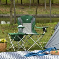 Outsunny Folding Camping Chair with Portable Insulation Table Bag, Two Cup Holders for Beach, Ice Fishing and Picnic, Green(m-2)