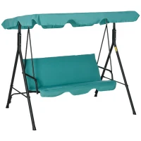 Outsunny 3-Seat Outdoor Patio Swing Chair with Removable Cushion, Steel Frame Stand and Adjustable Tilt Canopy for Patio, Garden, Poolside, Balcony, Backyard, Green(m-1)