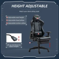 Vinsetto Gaming Chair 2D Arm Lumbar Support Swivel Office Computer Recliner Racing Gamer Desk Chair with Footrest Headrest for Home Black(m-4)