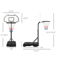 Aosom Height Adjustable Basketball Hoop, Portable Basketball Stand, 30" Backboard, Indoor Outdoor Goals Set for Kids Youth Adults(m-3)