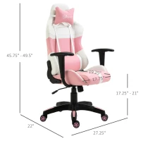 Vinsetto Office Chair Racing Gaming Chair Faux Leather Adjustable Height Recliner with Wheels, Headrest, Lumbar Support for Girls Gift, Pink and White(m-3)