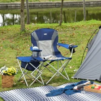 Outsunny Folding Camping Chair with Portable Insulation Table Bag, Two Cup Holders for Beach, Ice Fishing and Picnic, Navy Blue(m-2)