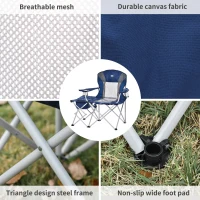 Outsunny Folding Camping Chair with Portable Insulation Table Bag, Two Cup Holders for Beach, Ice Fishing and Picnic, Navy Blue(m-6)