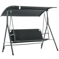 Outsunny 3-Person Porch Swing with Stand, Outdoor Swing for Patio Porch with Adjustable Tilt Canopy and Comfortable Swing Bench-Style Seat, Steel Frame, Black(m-1)