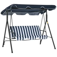 Outsunny 3-Seat Outdoor Patio Swing Chair with Removable Cushion, Steel Frame Stand and Adjustable Tilt Canopy for Patio, Garden, Poolside, Balcony, Backyard, Dark Blue and White(m-1)