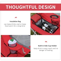 Outsunny Folding Camping Chair with Portable Insulation Table Bag, Two Cup Holders for Beach, Ice Fishing and Picnic, Red(m-5)