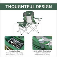 Outsunny Folding Camping Chair with Portable Insulation Table Bag, Two Cup Holders for Beach, Ice Fishing and Picnic, Green(m-5)