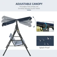 Outsunny 3-Seat Outdoor Patio Swing Chair with Removable Cushion, Steel Frame Stand and Adjustable Tilt Canopy for Patio, Garden, Poolside, Balcony, Backyard, Dark Blue and White(m-4)