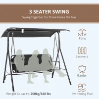 Outsunny 3-Person Porch Swing with Stand, Outdoor Swing for Patio Porch with Adjustable Tilt Canopy and Comfortable Swing Bench-Style Seat, Steel Frame, Black(m-7)