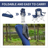 Outsunny Folding Camping Chair with Portable Insulation Table Bag, Two Cup Holders for Beach, Ice Fishing and Picnic, Navy Blue(m-4)