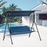 Outsunny 3-Person Porch Swing with Stand, Outdoor Swing for Patio Porch with Adjustable Tilt Canopy and Comfortable Swing Bench-Style Seat, Steel Frame, Dark Blue(m-2)
