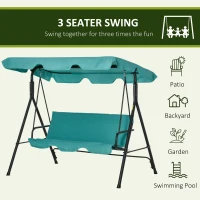 Outsunny 3-Seat Outdoor Patio Swing Chair with Removable Cushion, Steel Frame Stand and Adjustable Tilt Canopy for Patio, Garden, Poolside, Balcony, Backyard, Green(m-7)