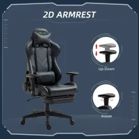 Vinsetto Gaming Chair 2D Arm Lumbar Support Swivel Office Computer Recliner Racing Gamer Desk Chair with Footrest Headrest for Home Black(m-8)