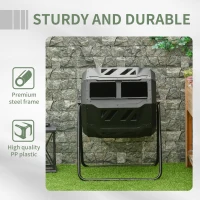 Outsunny 43 Gallon Tumbling Compost Bin, 360掳 Dual Chamber Outdoor Rotating Composter, Black(m-6)