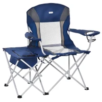 Outsunny Folding Camping Chair with Portable Insulation Table Bag, Two Cup Holders for Beach, Ice Fishing and Picnic, Navy Blue(m-1)