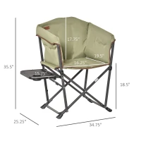 Outsunny Folding Camping Chair, Padded Director Chair with Side Table and Cup Holder, Portable for Picnic, Beach, Hiking, Travel, Green(m-3)