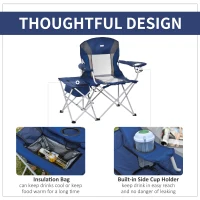 Outsunny Folding Camping Chair with Portable Insulation Table Bag, Two Cup Holders for Beach, Ice Fishing and Picnic, Navy Blue(m-5)