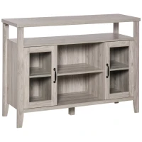 HOMCOM Rustic Style Sideboard Serving Buffet Storage Cabinet Cupboard with Glass Doors and Adjustable Shelves for Kitchen & Dining Area, Grey(m-2)