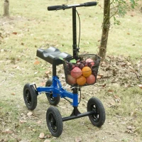 HOMCOM All Terrain Knee Walker Scooter Foldable Metal Steerable Walker with Metal Storage Basket Knee Scooter Crutches Alternative, Blue/Black(m-1)