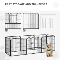 PawHut 8 Panel Pet Playpen Play Yard Fence Home DIY Heavy-Duty Metal Foldable Indoor Outdoor For Small Dogs, Black(m-5)