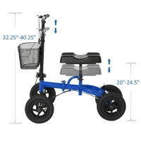 HOMCOM All Terrain Knee Walker Scooter Foldable Metal Steerable Walker with Metal Storage Basket Knee Scooter Crutches Alternative, Blue/Black(m-6)