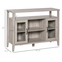 HOMCOM Rustic Style Sideboard Serving Buffet Storage Cabinet Cupboard with Glass Doors and Adjustable Shelves for Kitchen & Dining Area, Grey(m-3)